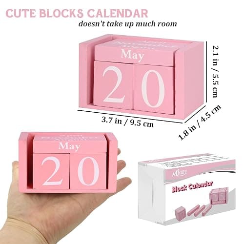 MICKYU Wooden Desk Calendar | Cute Office Desk Accessories Pink Room Decor for Women thumbnail 2