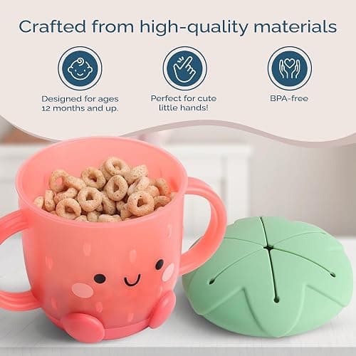 Itzy Ritzy Toddler Snack Cup - Spill-Proof Snack Cup for Toddlers with Soft Silicone Lid for Easy Food Access - Easy-To-Hold Kids Snacks Container With Handles - Ideal for 12 months & Up (Strawberry) thumbnail 6
