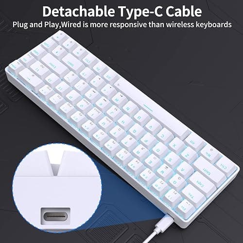 DIERYA T68SE 60% Gaming Mechanical Keyboard,Ultra Compact Mini 68 Key with Red Switches Wired Keyboard,Anti-Ghosting Keys, for Windows Laptops and PC Gamers,White thumbnail 6