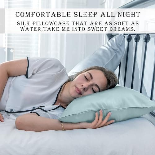 Mulberry Silk Pillowcase for Hair and Skin Standard Size 20"X 26" with Hidden Zipper Soft Breathable Smooth Cooling Pillow Covers for Sleeping(Haze Blue,1Pcs) thumbnail 6