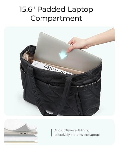 BAGSMART Tote Bag for Women, Puffy Tote Bag with Zipper, Large Quilted Shoulder Bag with Compartments for Travel, Work, Gym thumbnail 7