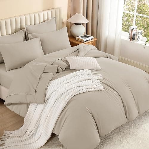 Litanika Comforter King Size Set Oatmeal - 7 Pieces Bed in a Bag King Bedding Comforter Sets, Plain Lightweight Bed Set with Comforter, Sheets, Pillowcases & Shams thumbnail 2