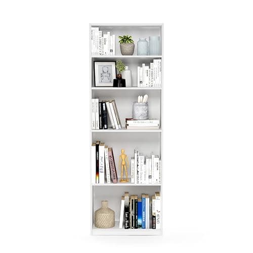 Furinno JAYA Book Shelf, 5-Tier Bookshelf, Bookcase with Adjustable Shelves, 9.5 x 24.5 x 71.2, for Organization and Storage, for Living Room, Bedroom, Home Office, White thumbnail 7