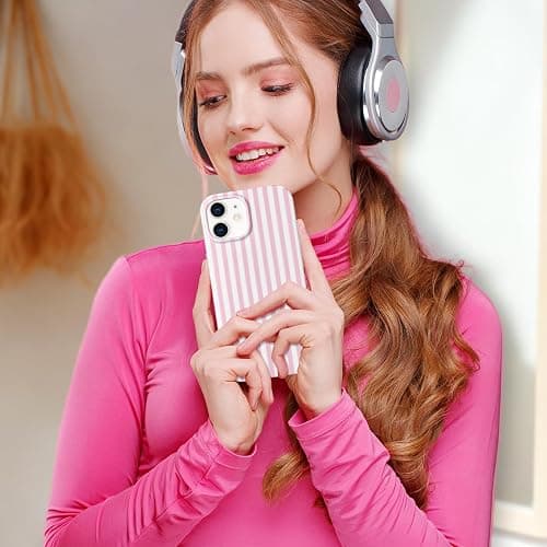 Hython for iPhone 11 Case Cute Striped Aesthetic Design Simple Stripes Cover 6.1", Thin Slim Soft TPU Bumper Shockproof Rubber Protective Phone Cases for Women Girls Girly Boys, Pink and White thumbnail 5