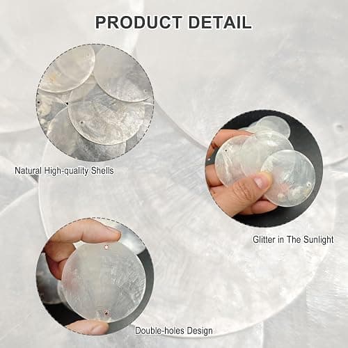 100 Pcs 2 Inch White Capiz Shells：Seashells with 2 Holes for DIY Crafts，Natural Round Charms for Home Decoration or Wind Chimes Outside thumbnail 3