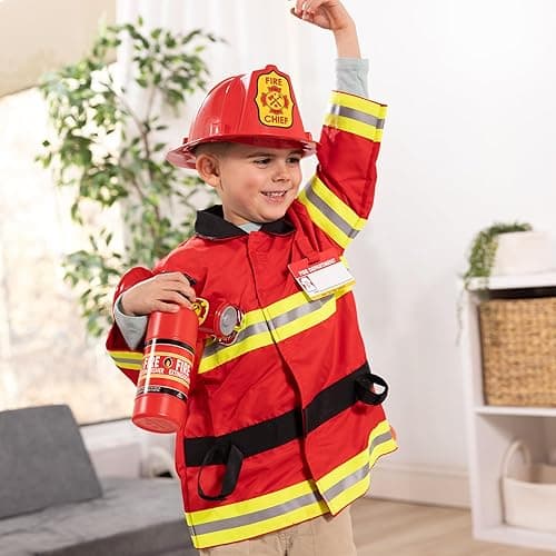 Melissa & Doug Fire Chief Role Play Costume Dress-Up Set Pretend Fire Fighter Outfit With Realistic Accessories, Firefighter Costume For Kids And Toddlers Ages 3+ thumbnail 7