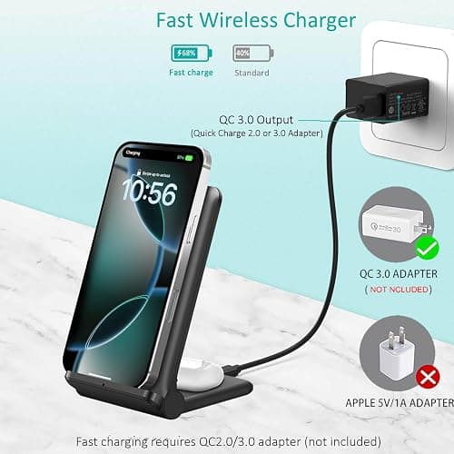 2 in 1 Wireless Charger,Foldable 20W Fast Wireless Charging Stand Compatible with iPhone 16/16 Pro/15/14/13/12/X/AirPods,Dual Phone Induction Charge Station for Samsung,Pixel,Xperia,LG(No Plug) thumbnail 6