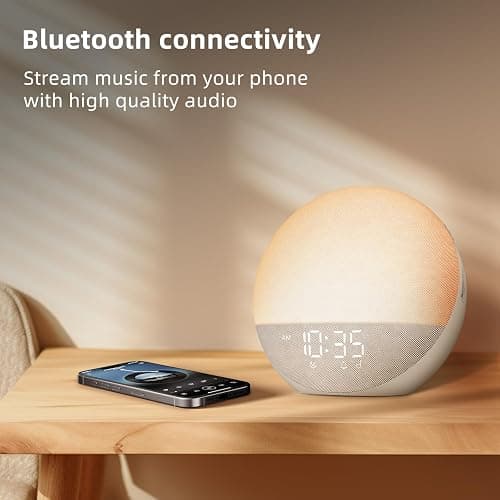 Sunrise Alarm Clock White Noise Machine: Natural Wake Up Light - Dimmable Clock with Bluetooth Speaker for Bedroom - 25 Sleep Sounds for Baby Adults Kids Putty thumbnail 3