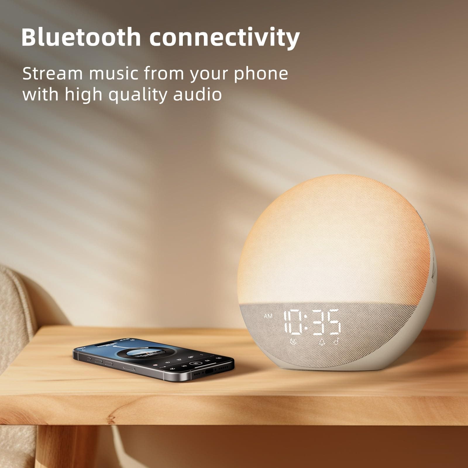 Sunrise Alarm Clock White Noise Machine: Natural Wake Up Light - Dimmable Clock with Bluetooth Speaker for Bedroom - 25 Sleep Sounds for Baby Adults Kids Putty thumbnail 3