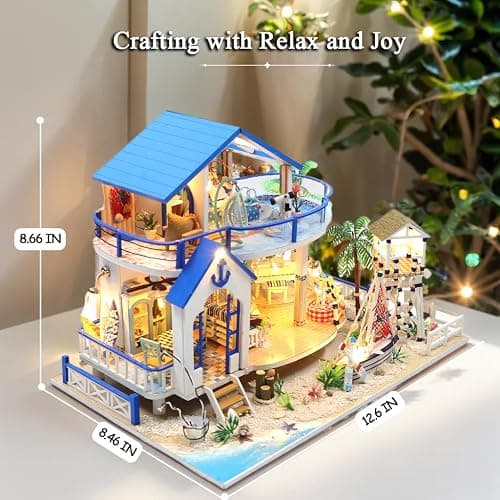 RHZN Miniature House Kit, Dollhouse Kit, Miniature Kit, DIY Mini House Building Kit for Adult, Beach House thumbnail 3