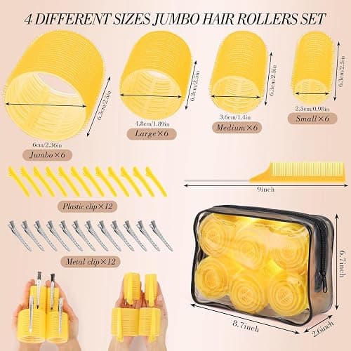 Obeoby 4 Sizes Hair Rollers for Women, 50 Pcs Set Hair Curlers with Clips Comb Curlers for Long Short Curly Hair and Bangs (25, 36, 48, 60mm), Yellow thumbnail 2