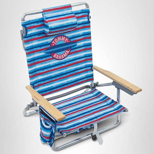 Tommy Bahama 5-Position Classic Lay Flat Folding Backpack Beach Chair, Aluminum, Red, White, and Blue Stripe thumbnail 12
