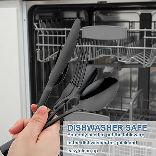 BEWOS 20 Piece silverware set - Service for 4, Black Stainless Steel Silverware Set with Mirror Polishing, Including Knives, Forks and Spoons, Dishwasher Safe, Flatware Set Suitable for Home Kitchens thumbnail 3