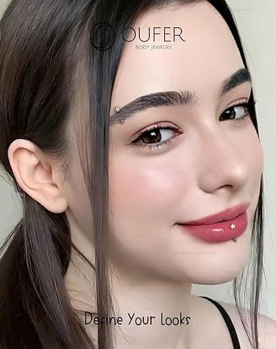 OUFER Rook Piercing Jewelry, G23 Solid Titanium Eyebrow Rings, Heart Vertical Labret Lip Jewelry, 16G Curved Barbells, Daith Rook Earrings for Women Men thumbnail 7