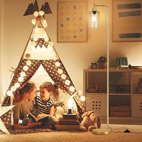 Ziisee Floor Lamps for Living Room - Industrial Standing Lamp with Glass Shade, Modern Gold Floor Lamp with LED Bulbs, Farmhouse Floor Lamp for Bedroom, Tall Lamp for Office - Gold thumbnail 4