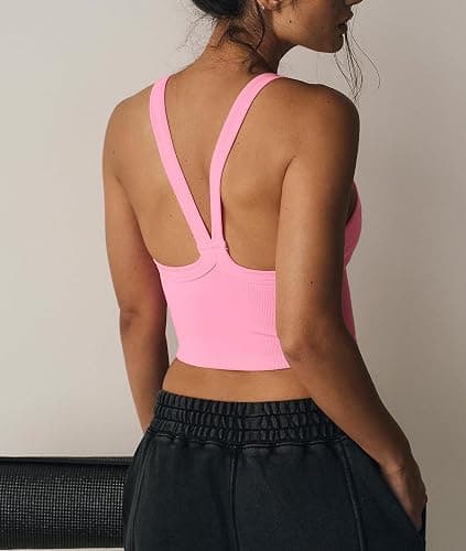 Bicondo Tank Tops for Women Scoop Neck Crop Tops Athletic Workout Tops Cute Seamless Cami Ribbed Tank Top thumbnail 2