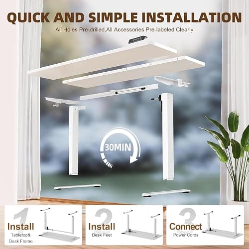 Veken 55 Inch Large Electric Standing Desk, Gaming Table, White | Height Adjustable Sit Stand Up Computer Tables for Home Office, Study , Writing, Suit students, employees and group work thumbnail 4