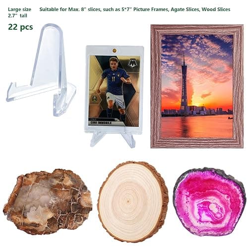 LRANFOW Thickened Acrylic Card Stands Mini Easel Holder, Sports Card Stands, Trading Graded Card Stand for Displaying Pocket Graded Card Challenge Medals Casino Chips, 22 Pack 2.7 Inch Tall Clear thumbnail 4