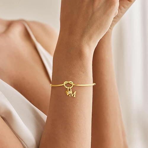 M MOOHAM Christmas Gifts for Women Teen Girls - Knot Initial Bracelets for Women, Bridesmaid Gifts Bridesmaids Proposal Gift Dainty Knot Letter A-Z Heart Initial Bracelet Jewelry Friendship Bracelets thumbnail 3