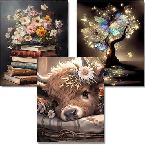 OFRKE Diamond Painting Kits for Adults, 3 Pack Bookshelf Plant DIY 5D Diamond Art Kits for Adults Beginners Full Round Drill Diamond Crystal Craft Kits for Home Wall Art Decor Gifts 12x16 inch - Image 1