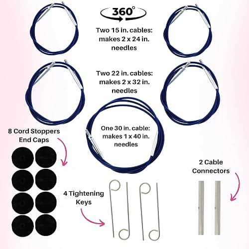 Lykke Indigo 5 in. Complete Set US 4, 5, 6, 7, 8, 9, 10, 10.5, 11, 13, 15, 17 Interchangeable Circ. Knitting Needles for DK, Worsted, Super Chunky Yarn, Birch, 5 Cords, Azure DM Case, Project Bag thumbnail 3