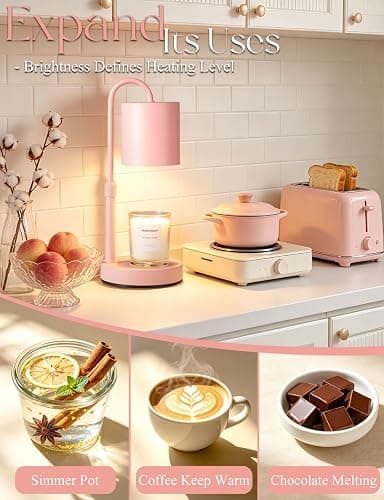 Briever Dimmable Candle Warmer Lamp with Timer, Height Adjustable Electric Candle Wax Warmer, Birthday Gifts for Women Mom, House Warming Gifts New Home Decor, Solid Wood Base, Pure Pink thumbnail 6