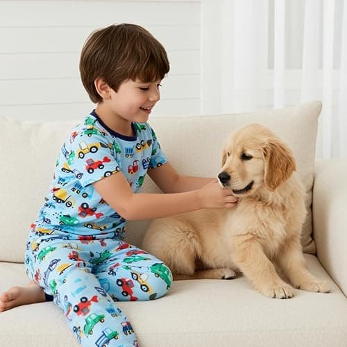 PATPAT Bamboo Viscose Pajamas Sets for Boys Girls Kids Toddler, 3 Pack Shorts & Pants Sleepers, Ultra-soft Snug Fit Pjs 2-12Y thumbnail 2