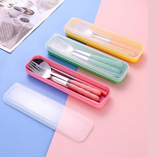 Facune 4 Colors Portable Travel Utensils with Case, Reusable Stainless Steel Cutlery Include Knife Fork Spoon Straw for Travel Camping Office thumbnail 6