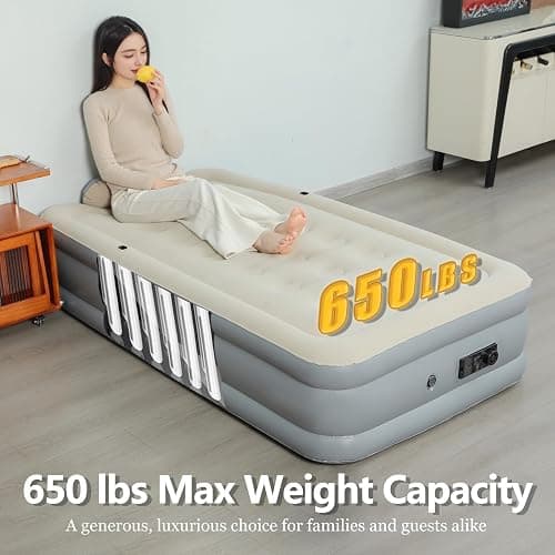 Air Mattress with Headboard, 16" Inflatable Bed with Built-in Electric Pump, 2-Min Quick Inflation/Deflation, Leak-Free Odorless Design, Supports 650 lbs, Twin Airbed for Camping, Home, Guests, Travel thumbnail 4