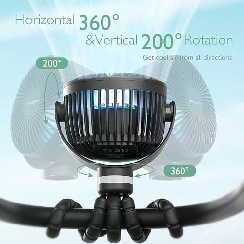 Momcozy 8000mAh Portable Stroller Fan | 27H Ultra-long Battery Life | Detachable 4 Speed 360°Rotate | 2 Modes LED Night Light, USB Rechargeable Handheld Cooling Fan for Travel, Car Seat, Bedroom thumbnail 7