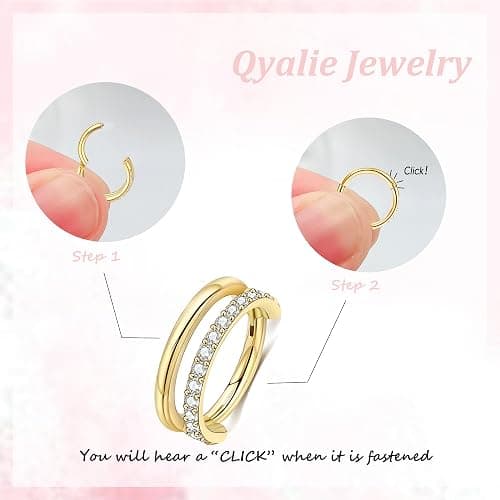 2 PCS Small Cartilage Double-Hoop Helix Conch Piercing Earrings With Cubic Zirconia For Women Trendy 14K Gold Plated Stainless Steel Sets Jewelry thumbnail 3