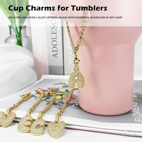 LUHOHI Cup Charms for Stanley Handle- Bubble Letter Charms Accessories for Stanley 40 Oz Tumblers Cute Fat Initial Keychain with Diamond Glitter Jewelry Personalized Water Bottle Decorations L thumbnail 2