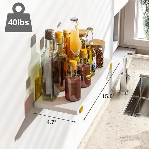 Fixwal Floating Shelves Set of 5, Width 4.7 Inches Wall Shelves, Rustic Wood Wall Storage Shelves for Bedroom, Living Room, Kitchen, Bathroom, Home Decor, Laundry Room, Office and Plants (White Gold) thumbnail 3