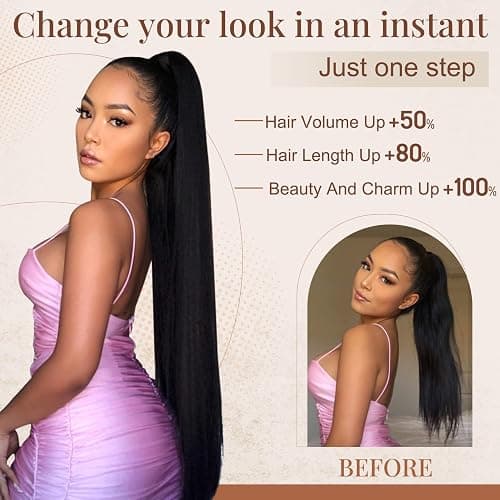 Flufymooz ponytail extension, 36 Inch Long Straight Drawstring Ponytail Synthetic Hairpieces Fake Pony Tails Natural Soft Clip in Hair Extension ponytail for Women (Natural Black) thumbnail 5