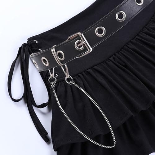 ZUNQKG Womens Y2k Gothic Skirt High Waisted Lace Up Double Layered Ruffles Punk Mini Emo Skirts thumbnail 2