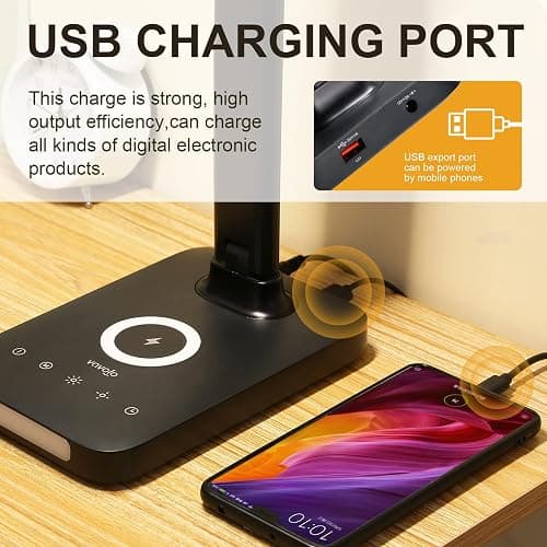 VAVOFO LED Desk Lamp with Fast Charger, USB Charging Port, Desk Light for Home Office with 5 Brightness Levels, Touch Control, 30/60 min Auto Timer, Eye-Caring Dimmable Table Lamp with Adapter thumbnail 5