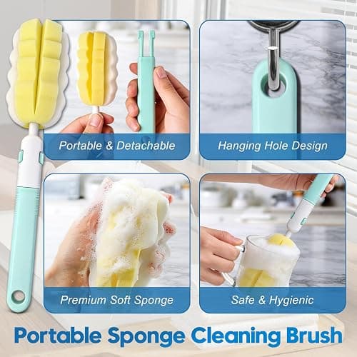 Bottle Brush Cleaner Set for Bottles, Cups and Straws Cleaning, 14 Pack | Long Handle Bottle Brushes | Sponge Brush | 3-in-1 Lid Cup Cleaning Brush | Straw Brushes in Assorted Diameters thumbnail 5