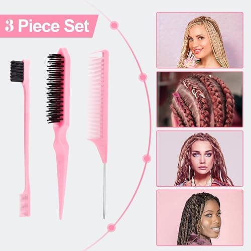 SWEET VIEW 3 Pcs Slick Back Hair Brush, Rat Tail Comb, Edge | Bristle Brush, Hair Accessories for Girls, Kids, Toddlers Sleek Ponytail/Bun, Edge Control and Smoothing Baby Hair & Flyaways thumbnail 6