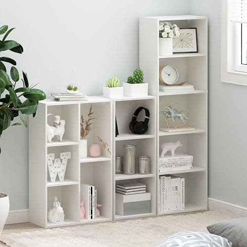 Furinno LUDER Book Shelf, 3-Cube Bookshelf, Bookcase with Open Shelves, 9.3 x 12 x 31.5, Easy Assembly, for Living Room, Bedroom, Home Office, White thumbnail 9