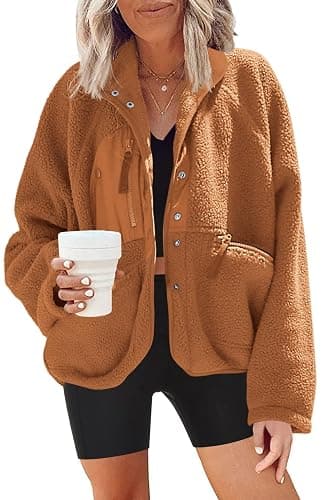 Nirovien Womens Fuzzy Fleece Jacket Button Down Sherpa Coats Casual Winter Warm Outwear with Pockets - Image 1