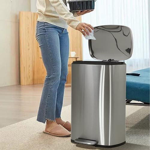 BIQWBIC 50 Liter / 13 Gallon Kitchen Trash Can, Stainless Steel with Lid, Foot Pedal and Inner Bucket, Fingerprint-Resistant Soft Close Lid Garbage Can, Odor Proof and Hygienic - Stainless Steel thumbnail 2