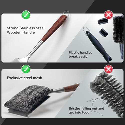 Bristle-Free Steam Cleaning Grill Brush Kit – Luxurious Long Rosewood Handle, Includes 1 Replacement Head – Safe BBQ Grill Cleaning for Outdoor Grill – Great Gift for Men/Dad thumbnail 7