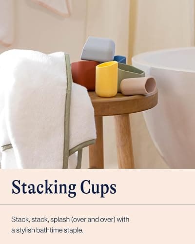 Lalo Stacking Cups - Baby and Toddler Nesting Cups for Bath Time, 6 with Openings - Non-Toxic, BPA-Free Silicone Bath Toy, Easy to Clean for 6 Months and Up - Sage thumbnail 2