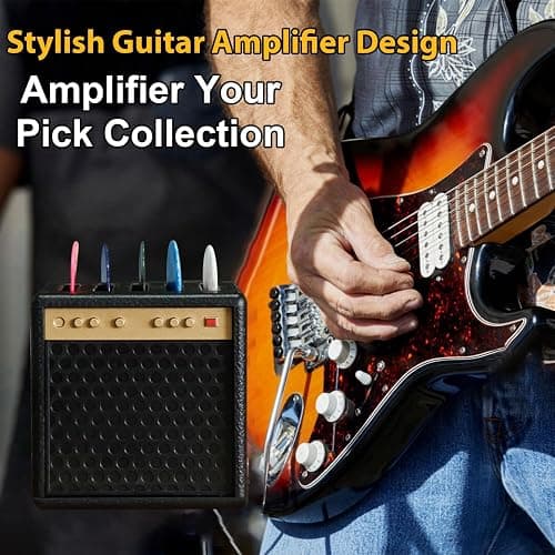 H.WW Guitar Pick Holder Case, Mini Amp Speaker Shaped with 5 Picks | ABS plastic molded, not 3D printed, hand-painted gold finish, snug-fit closure,amp speaker shape,Unique Gifts for Musicians thumbnail 8