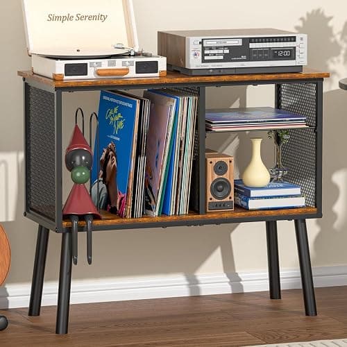 Record Player Stand with Adjustable Divider Vinyl Storage Holder Up to 200 Albums Mid-Century Large Record Player Table Vinyl Holder Turntable Stand End Table for Bedroom & Living Room, Patent Pending thumbnail 8