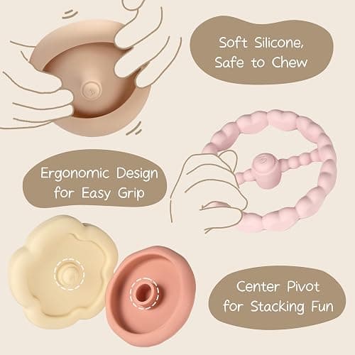 Moonkie Lapin Tour Empilable Bebe, Jeux Eveil Silicone, Anneau Dentition Bebe, Jouet Montessori Eveil, Anneaux Empilables Bébés, Cadeau pour Filles 6 Mois+, Ensemble de 7 Pièces thumbnail 7
