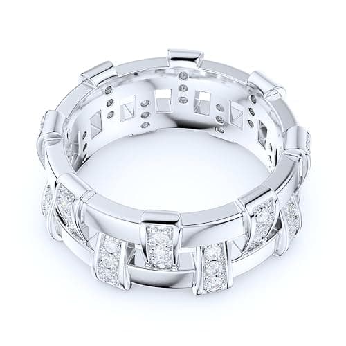 THELANDA Sterling Silver Unisex Antique Interlaced Basket Weave Genuine Moissanite or Simulated Diamond Eternity Band Wedding Ring thumbnail 3