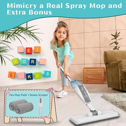 Toddler Mop that Really Works - Kids Spray Mop - Mini Size Cleaning Toy Set, Interactive Pretend Play Montessori Toys Gift for Toddlers Boys Girls Ages 3-6 thumbnail 2