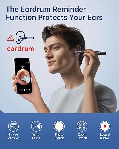 Jegoat Ear Wax Removal, Ear Wax Removal Tool Camera with 1296P HD Camera and 6 LED Lights, Ear Cleaner with 10 Ear Pick, Upgraded Ear Wax Removal Kit for iOS and Android, Black thumbnail 4