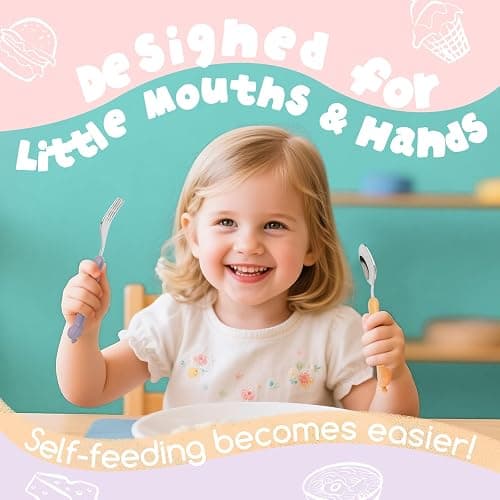 2-Piece Kid Utensils Set, 304 Stainless Steel Kids Fork and Spoon for Self-feeding, Safe Kid Silverware with storage case for School Lunch, Travel & Outdoors, Dishwasher Safe (Purple) thumbnail 5